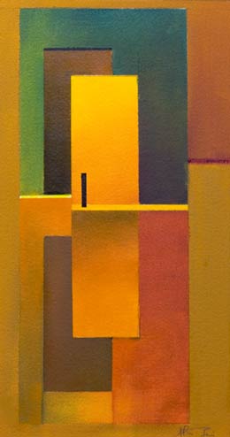 three abstract paintings in yellow