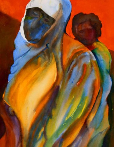 Muslim woman and child painting - Peace