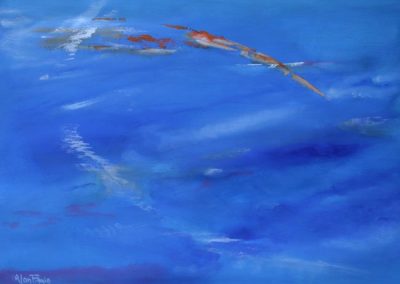 Watercolour painting called vapour trails