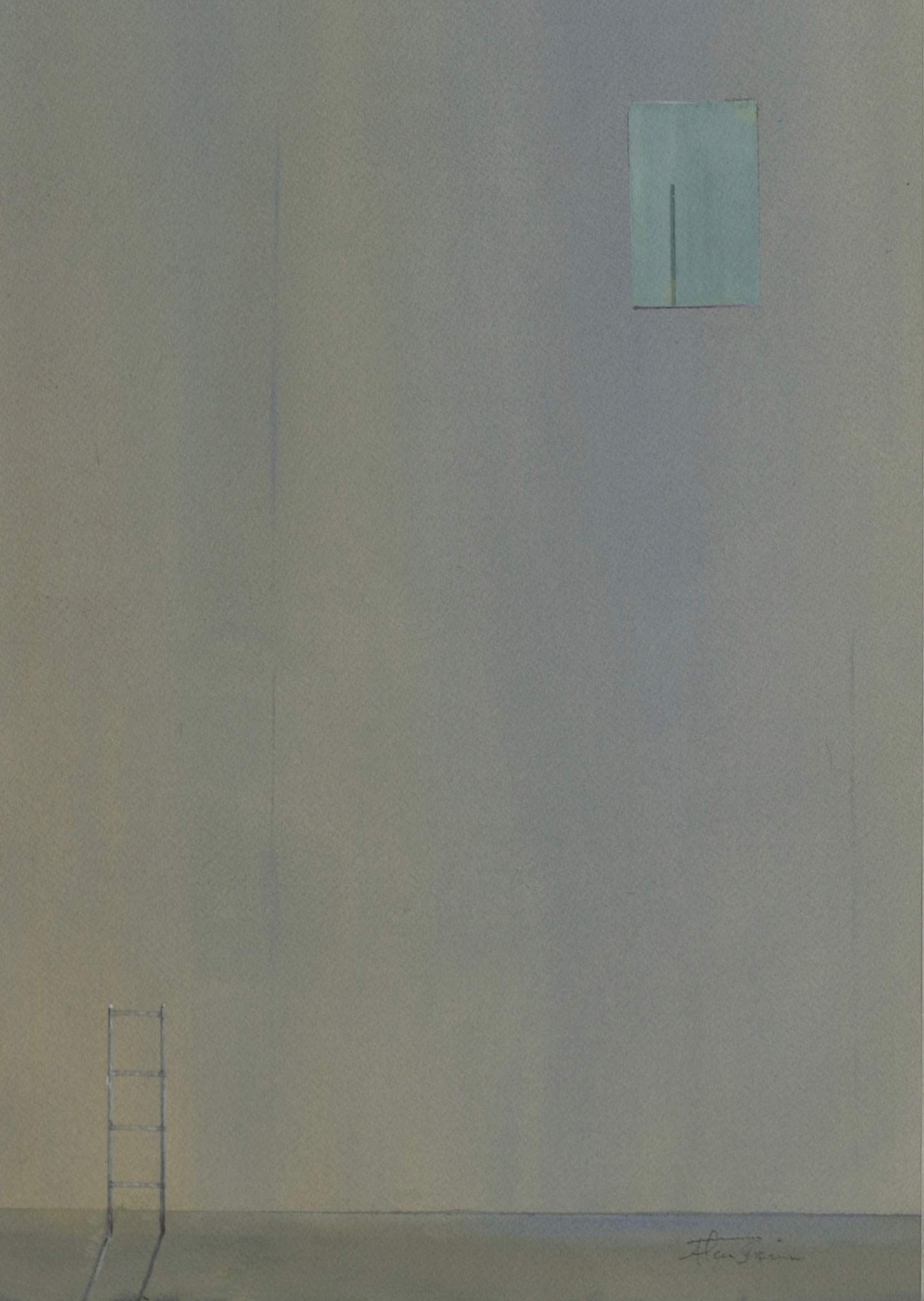 one large grey rectangle and small laddwe and window