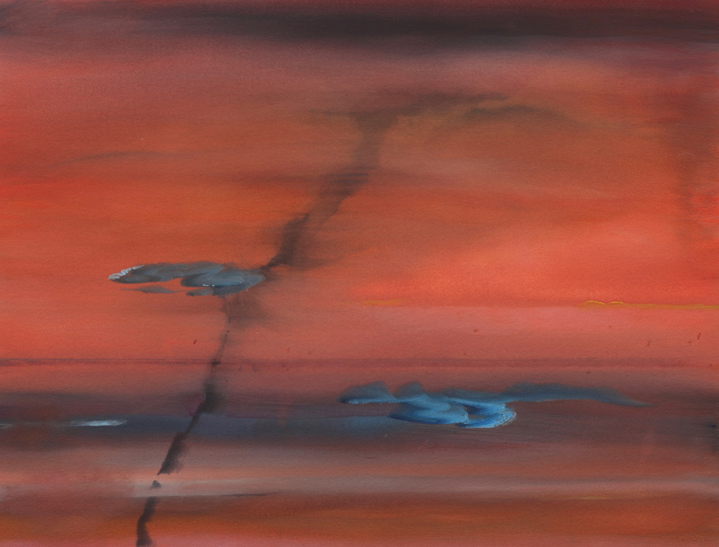 mostly red painting about the feel of flying